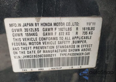 2012 Honda Fit from USA, damaged, VIN JHMGE8G36CS005211